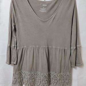 Sonoma Women's 3/4 Bell Sleeve Babydoll Shirt With Crochet Lace Trim